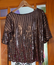 F&F Tesco Size 8 Black & Gold Sequined Top Perfect for Halloween/Christmas Party