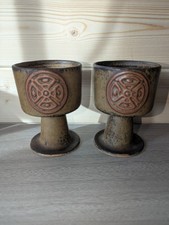 Vintage - Tremar cornish studio pottery art - Celtic knot goblet - pair x2