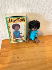Vintage Creepy Plastic Pedigree Tiny Tots Doll Black Girl in Blue Matchbox w Box