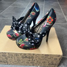 Iron Fist High Heels Platform Shoes Floral Tattoo Bow Black Polka Dot - 40 UK 7