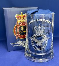 Royal Air Force Beer Mug Glass Tankard with engraved RAF eagle crest.