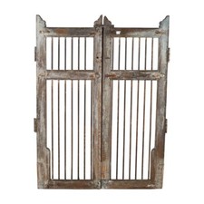 Antique Indian Teak Dog Gates Weathered Grey Brown Iron Gujarat c.1880