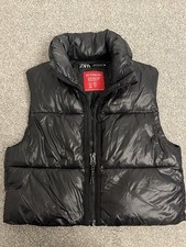 Ladies Zara Cropped Black Puffer Gilet Size XS