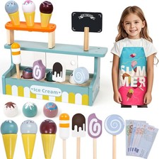 Atoylink Ice Cream Toys for Kids - Wooden Ice Cream Popsicle Sweets Play Money R