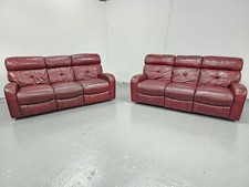 DELIVERY AVAILABLE-Dfs Full Leather Plum 3 and 3 Seater Electric Recliner Sofas