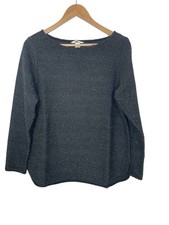 H & M Womens Pullover Textured Sweater 3/4 Sleeve Speckled Black White Sz Medium