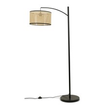 Black Metal Curve Floor Lamp Large Natural Cane Lampshade Living Room Light
