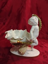 Antique Moore Bros. Gold Trim Orchid Porcelain Putti Cherub Figural Bowl 