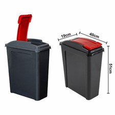25L Slimline Recycle Recycling Bin with Red Lid Trash Waste Rubbish Tall Dustbin