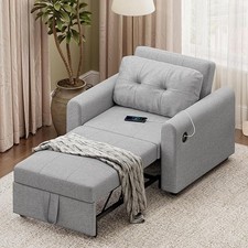 Hello-5ive Sofa Bed, 3 in 1 Convertible Single Sofa Bed with USB Light Grey