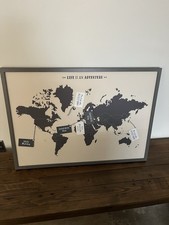 World Map Canvas Dunelm Pin Board With Frame Pins Labels  Life Is An Adventure