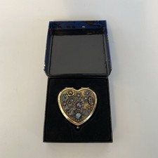 Beautiful Vintage Mirror Compact ERICKSON BEAMON Heart Shape Metal Flower & Gems