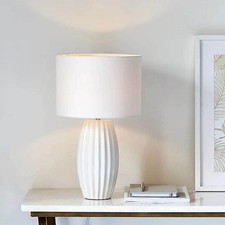 Table Lamp Bedside Table Light Bedroom Livingroom White Ribbed Ceramic 40W E14