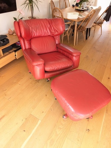 Red leather recliner arm chair - red,
