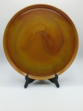 Vintage French Arcopal Volcan glass amber swirl flat round serving platter 32 cm