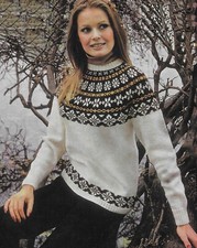 Ladies Fair Isle Yoke Sweater Knitting Pattern DK 34-40" DK 1468