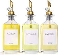 Ezebesta Set of 3 Coffee Syrup Glass Dispenser Bottles 480ml with 10 Labels