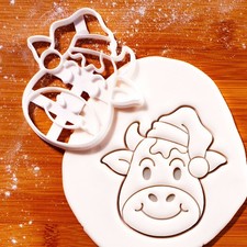 Santa Cow Cookie Cutter - Christmas farm animal festive farmhouse dairy barnyard