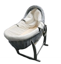 Grey Deluxe Wooden Moses Basket Stand With Basket And Matrress - Great Condition