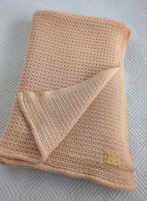 Vintage wool blanket Lan Air Cel peach orange cellular blanket throw 60s 70s