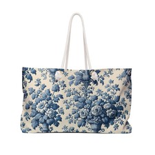 Blue floral toile weekender - blue,
