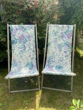 Vintage Deckchairs - Pair Of Upcycled Deck Chairs Recovered in Floral Fabric