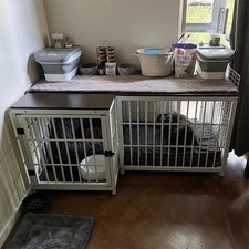 Dog Crate Furniture Large Thicken Cage Lockable Indoor Metal Frame Wood Finish