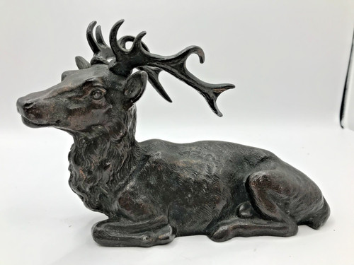 Antique spelter reclining - antique, stag