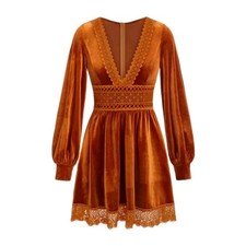 Cider Velvet V-neck Lace Mini