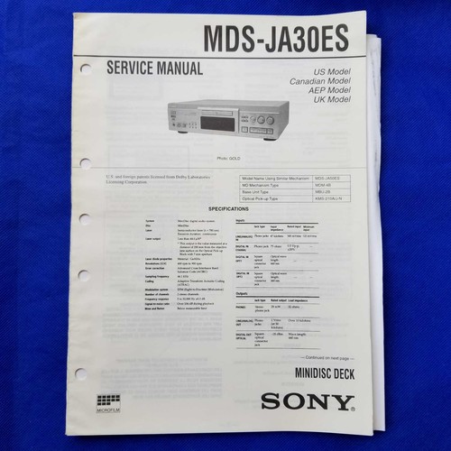 Sony mds ja30es - mds-ja30es, manual