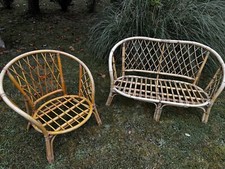 Wicker Cane Bamboo Sofa And