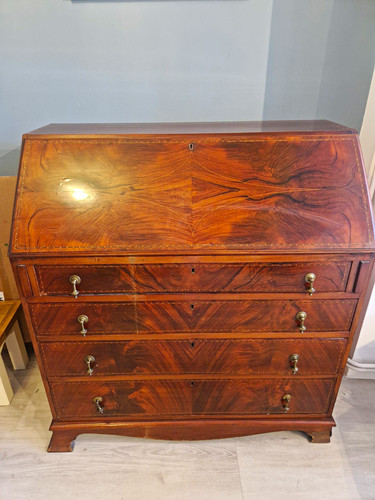 Antique brown wood drop front - antique,