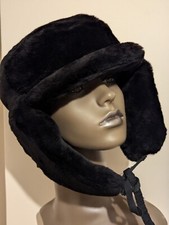 Russian Military Faux Fur Black Ushanka Hat Trapper  winter warm unisex vintage 