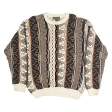 CROFT & BARROW Mens Patterned Jumper Brown Tight Knit L