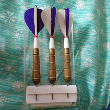 Vintage Set Of Unicorn Brass & Feather Darts In Half a Plastic Case