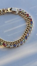 Womens 18k Rose Gold Plated Double Tennis Bracelet Multicoloured Chain Size 19cm