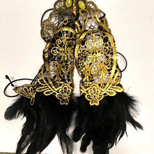 Black gold lace feather - &,