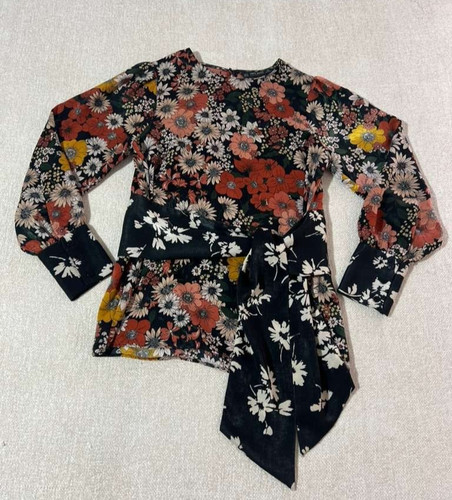 Zara floral tie waist blouse - zara,