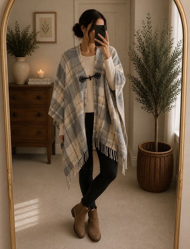 Grey check blanket cape - grey,