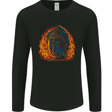A Buddha Statue With Flames Mens Long Sleeve T-Shirt