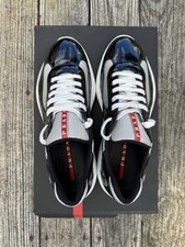 PRADA America's Cup Sneakers Patent Leather 4E3400 Black White Size 8