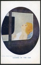 Raphael Kirchner Signed Art Glamour Postcard Goddess in the Car