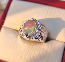 Natural Ethiopian Fire White Opal Ring, Sterling Silver Ring AAA Quality Opal