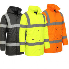 Men's Hi Vis Waterproof Safety Work Jacket Coat 100% Polyester Reflective Parka