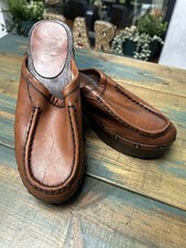 1970s Vintage Italian Saxone PUMA Tan Leather Platform Clogs Shoes Size UK 9