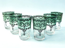 VTG MOROCCAN MAIN DE FATIMA ARTISANAL HAND DECORATED TEA GLASSES BOXED SET OF 6
