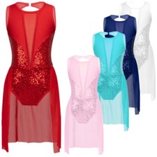 UK Girls Sequins Ballet Dance Dress Lyrical Dancewear Gymnastics Modern Costumes