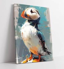 IMPRESSIONIST PAINTING OF PUFFIN -DEEP FRAMED CANVAS WALL ART PICTURE PRINT