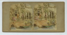 Men Fishing Angling Canal Greenhouse Punt c1850s Hand Tinted Stereoview