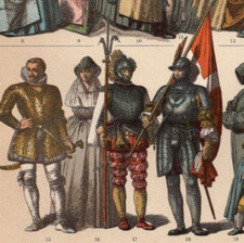 MEDIEVAL COSTUME - Aristocracy Peasant Late 1500s  1884 Antique Print w Video